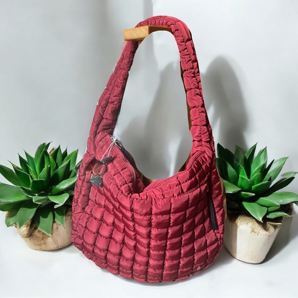 Free People FP Movement Slouchy Quilted Bag Sour Cherry Red NEW with Tag